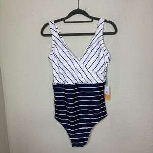 NWT Kona  Sol Striped Swimwear in Navy and White Size Large